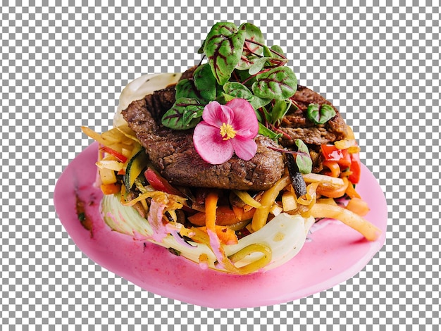 PSD tasty beef medallions with vegetables on transparent background