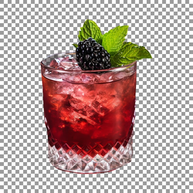 Tasty blackberry cocktail drink glass isolated on transparent background