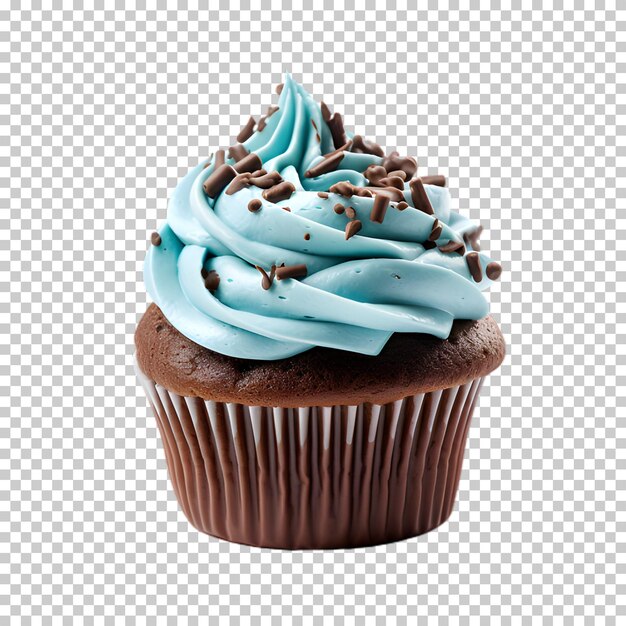 Saggioso cupcake di cioccolato blu isolato su uno sfondo trasparente