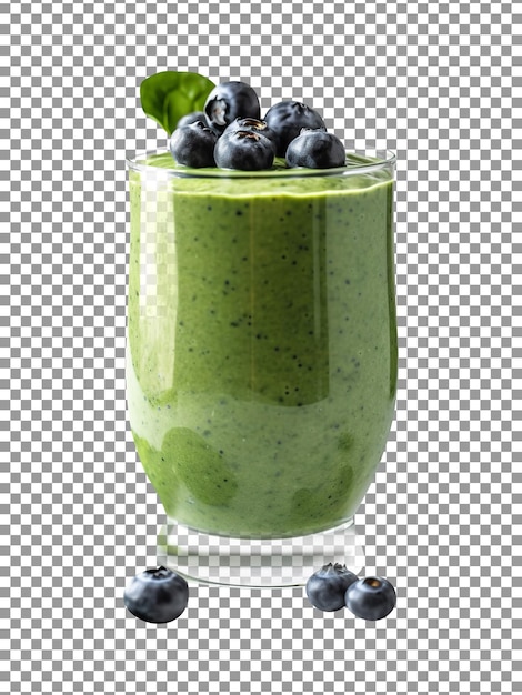 Tasty blueberry spinach smoothie glass isolated on transparent background