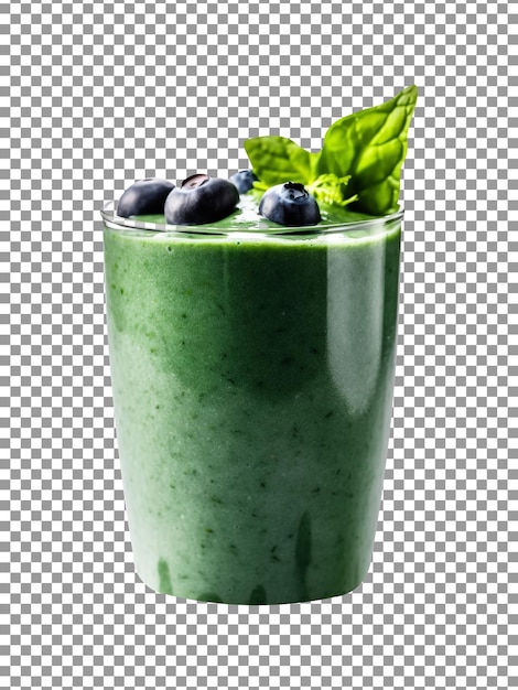 Tasty blueberry spinach smoothie glass isolated on transparent background