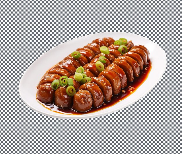 PSD tasty braised sea cucumber with scallions isolated on transparent background