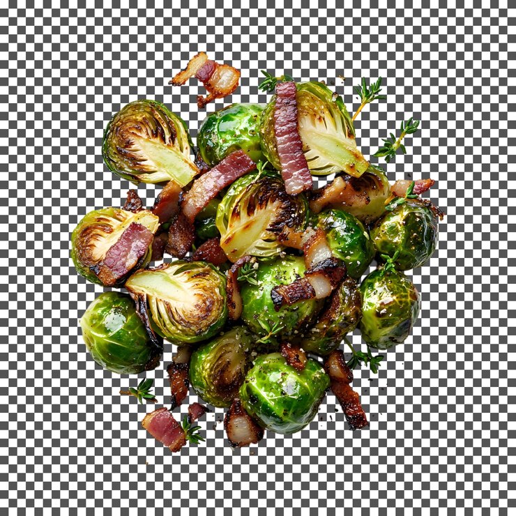 PSD tasty brussels sprouts roasted with bacon isolated on transparent background