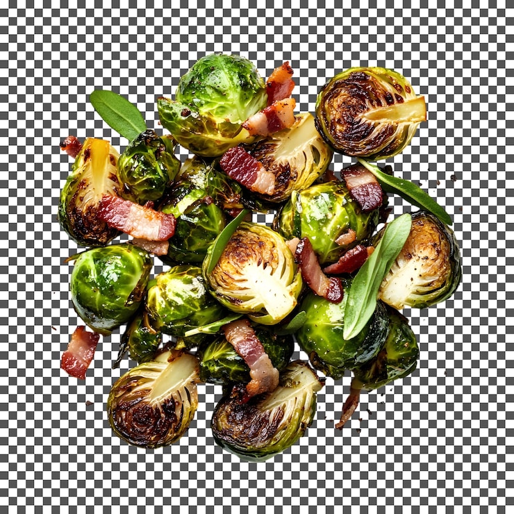 PSD tasty brussels sprouts roasted with bacon isolated on transparent background