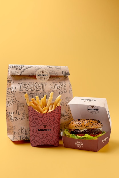PSD tasty burger and fries arrangement