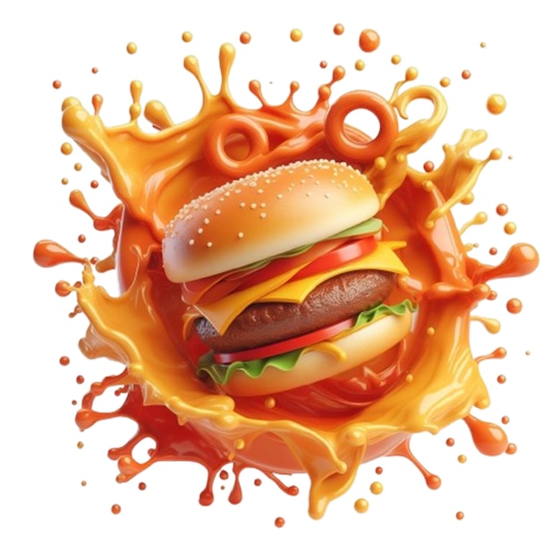 PSD tasty burger splash illustration