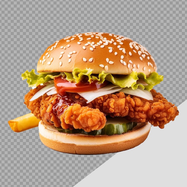 PSD tasty burger with french fries isolated on transparent background