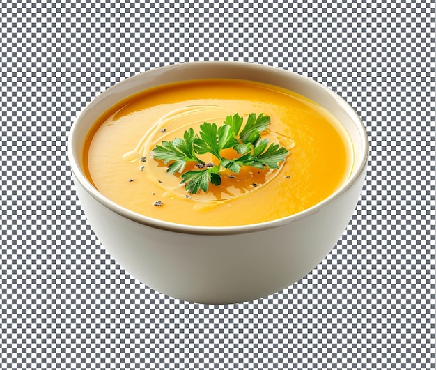 Tasty butternut squash soup isolated on transparent background