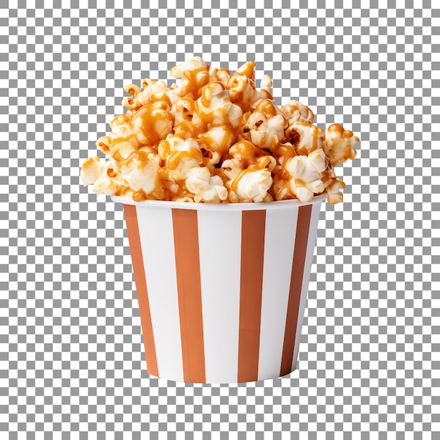 Tasty caramel glazed popcorn isolated on transparent background