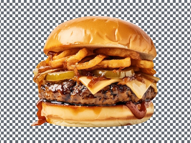 PSD gustoso hamburger di cipolla caramellata isolato su sfondo trasparente