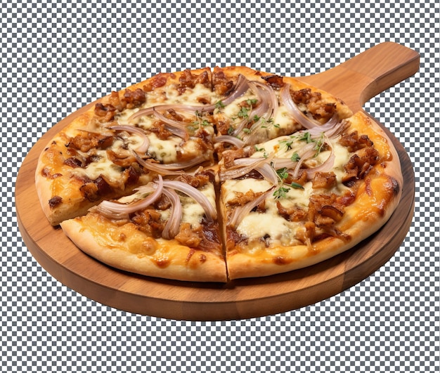Tasty caramelized onion and gorgonzola pizza isolated on transparent background