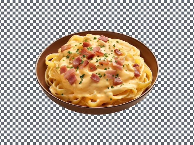 PSD tasty carbonara sauce pasta in a bowl isolated on transparent background