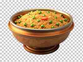 PSD tasty chicken biryani in golden bowl on transparent background