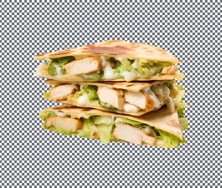 PSD tasty chicken ceaser quesadilla isolated on transparent background