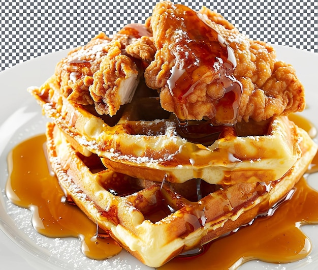 PSD tasty chicken and waffles isolated on transparent background