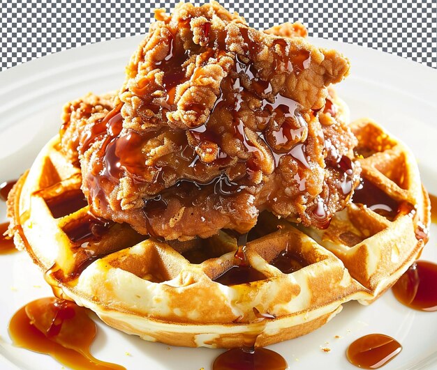 Tasty chicken and waffles isolated on transparent background