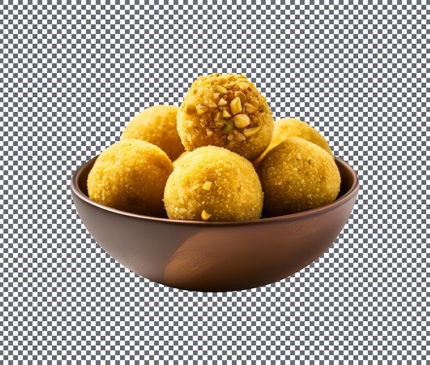 Deliziose palle di farina di ceci besan ladoo isolate su uno sfondo trasparente