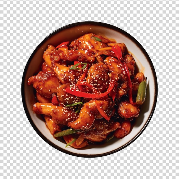 Tasty chilli chicken on transparent background
