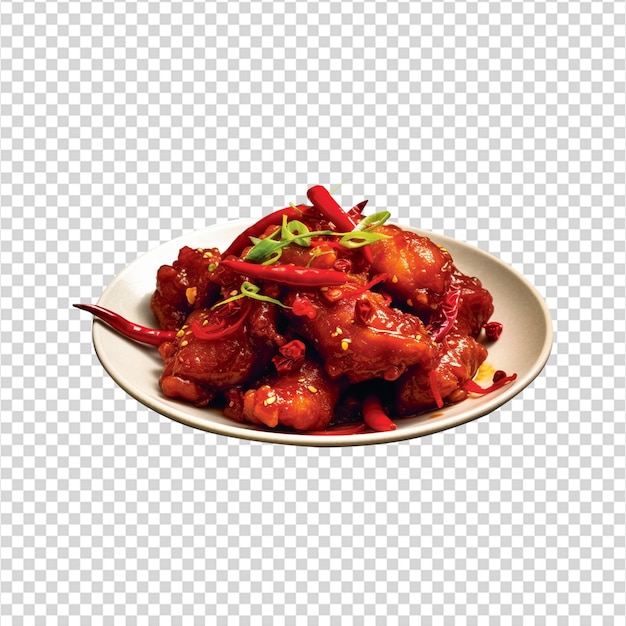 PSD tasty chilli chicken on transparent background