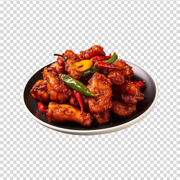 Tasty chilli chicken on transparent background