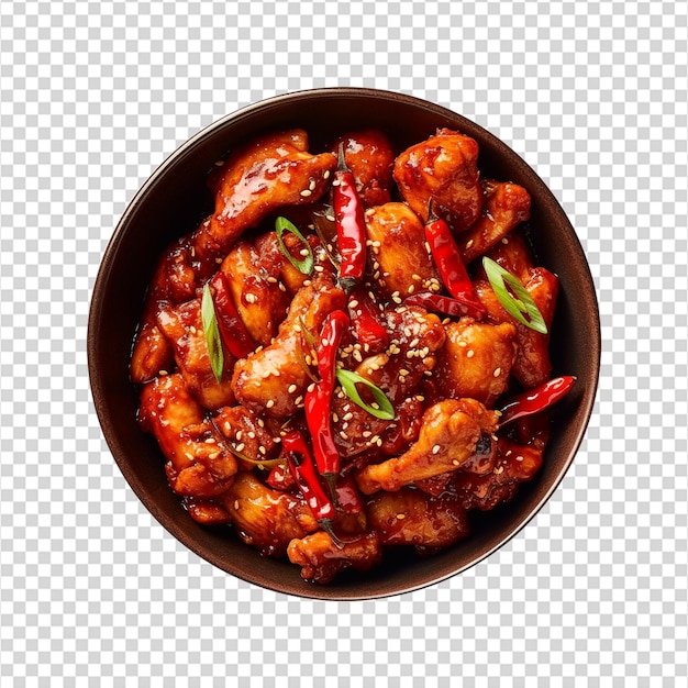 Tasty chilli chicken on transparent background