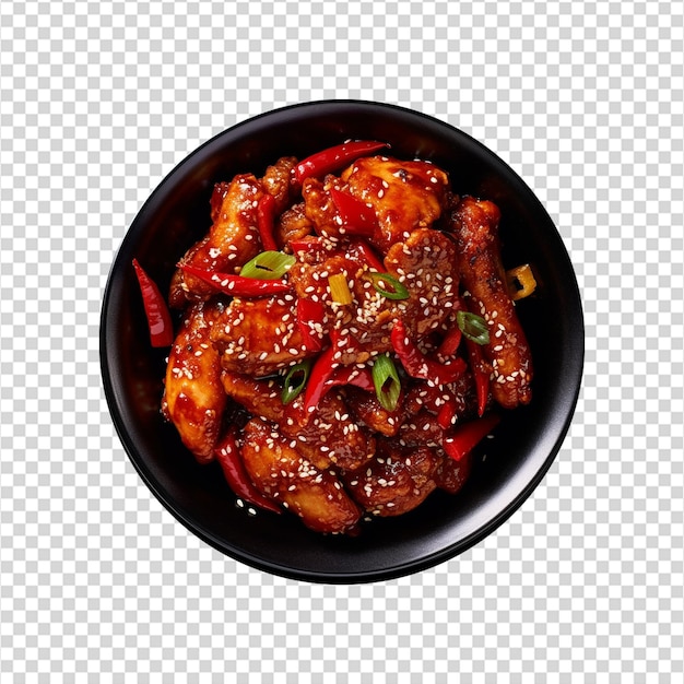 Tasty chilli chicken on transparent background