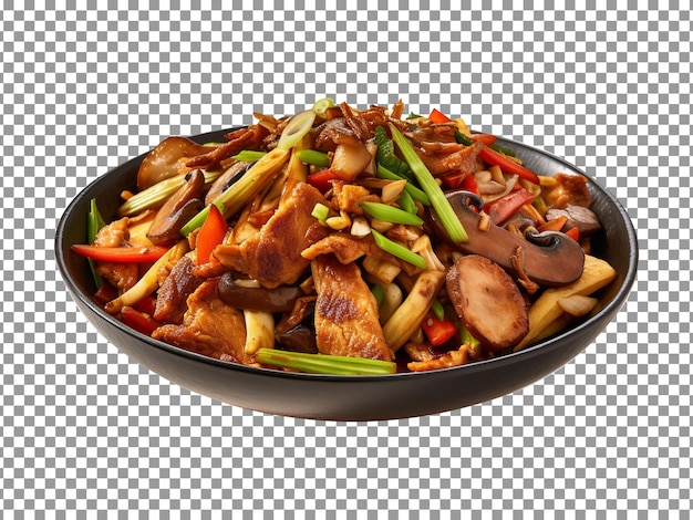 Tasty chinese chicken vegetable dish on transparent background