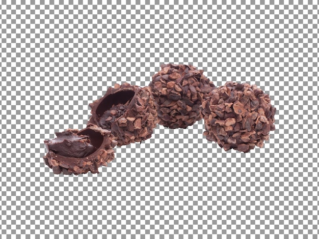 PSD tasty chocolate balls with chocolate filled center isolated on transparent background