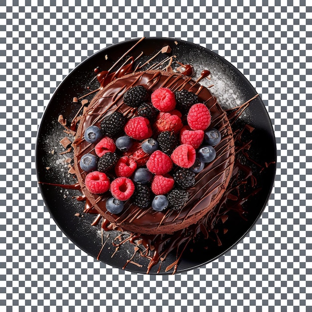 PSD tasty chocolate cake with fresh berries isolated on transparent background