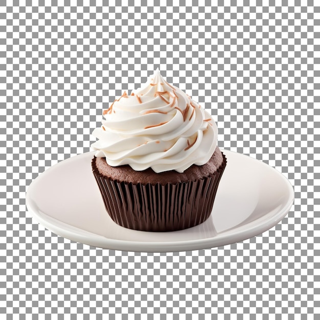 Tasty chocolate cupcake with whipped cream on transparent background