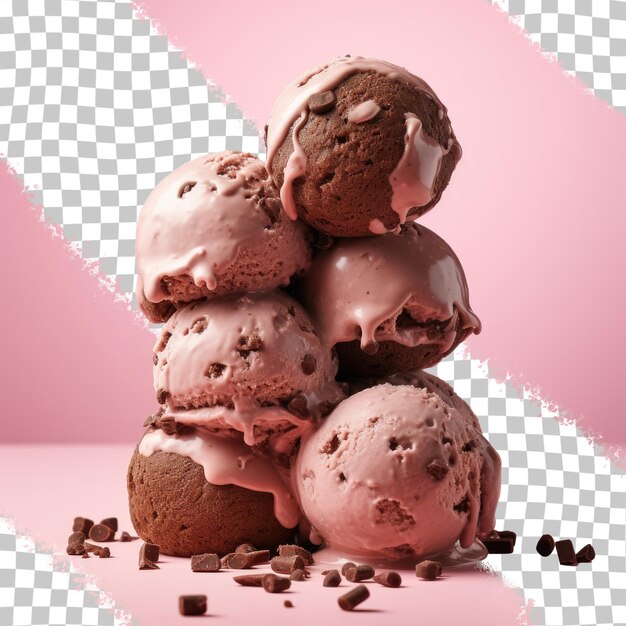 PSD tasty chocolate ice cream spheres against transparent background