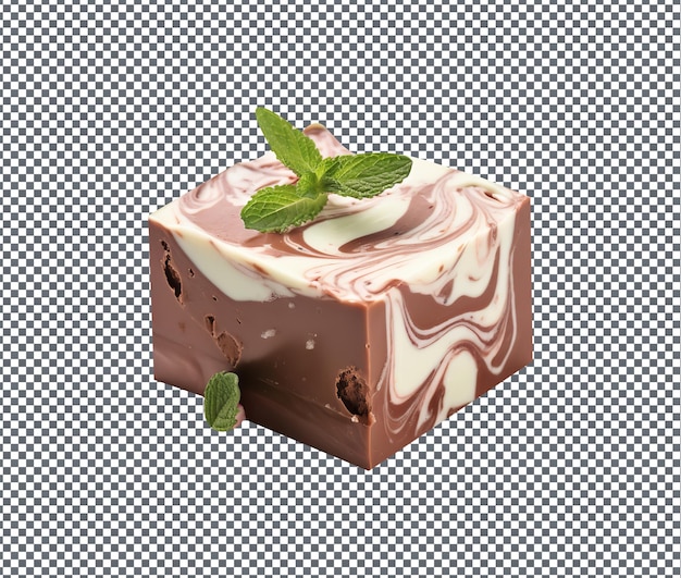 Tasty chocolate pieces with peppermint on transparent background