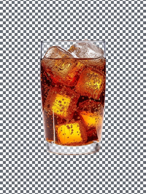 PSD tasty cola drink glass with ice cubes isolated on transparent background