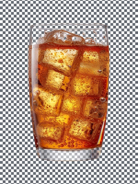PSD tasty cola drink glass with ice cubes isolated on transparent background