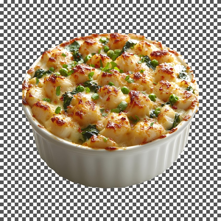 PSD tasty crab and spinach casserole isolated on transparent background