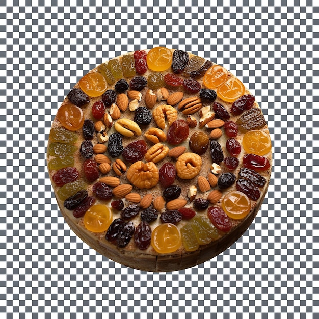 透明な背景に分離されたおいしい装飾されたドライ フルーツ ケーキ