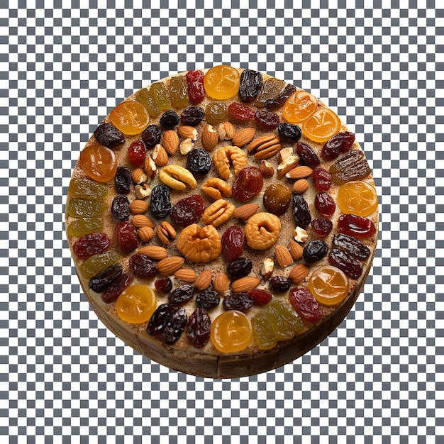 Tasty decorated dry fruits cake isolated on transparent background