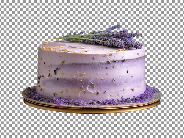 Tasty decorated lavender cake isolated on transparent background