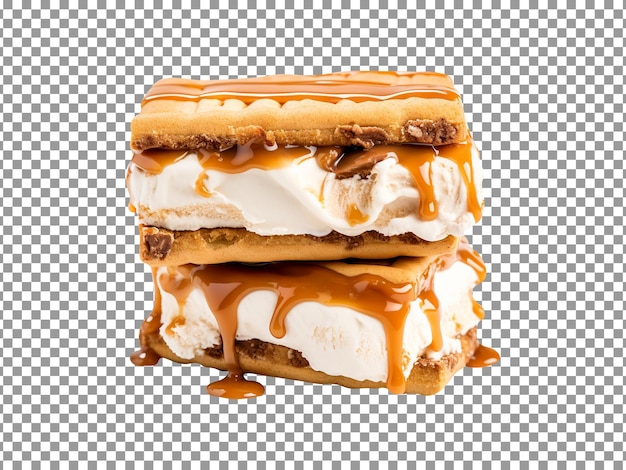 PSD tasty dulce de leche ice cream sandwich isolated on transparent background