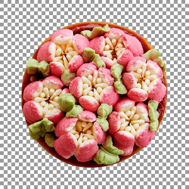 Tasty floral design topping tart on transparent background