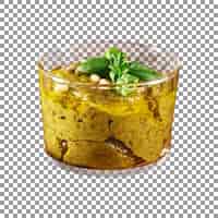 PSD tasty fresh green pesto paste in glass with transparent background