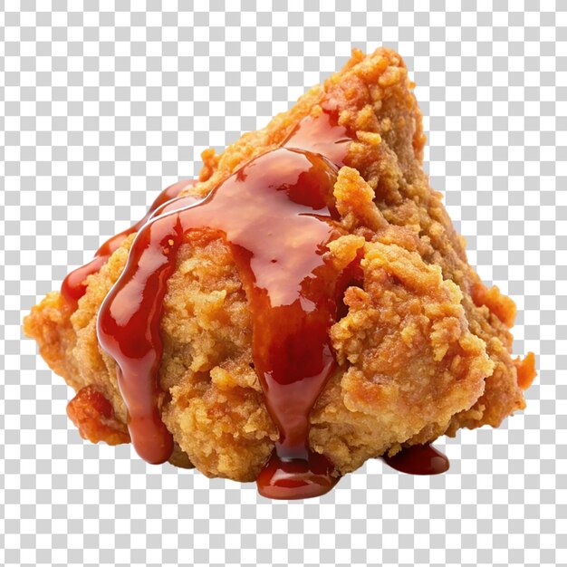 Tasty fried chicken with ketchup isolated on transparent background