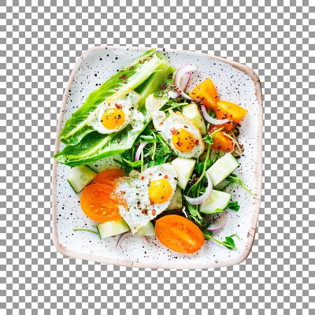 PSD tasty fried eggs with diet salad isolated on transparent background