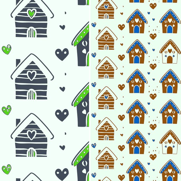 tasty gingerbread houses with heart silhouettes and typograp illustration vector pattern designs
