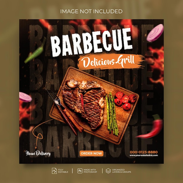 PSD tasty grill barbecue food poster template