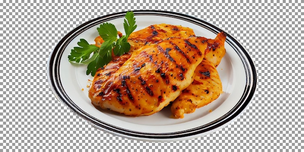 Вкусная курица-гриль на тарелке, изолированная прозрачным фоном