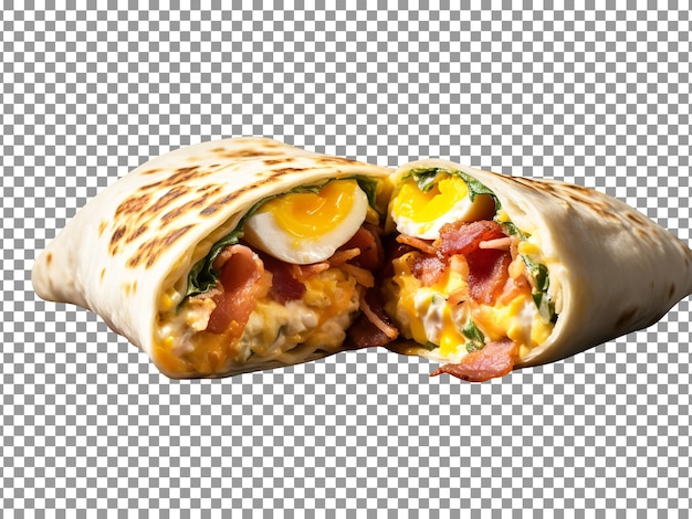 PSD tasty ham and egg breakfast burrito isolated on transparent background