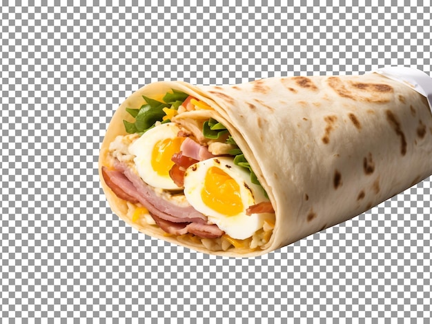 PSD tasty ham and egg breakfast burrito isolated on transparent background