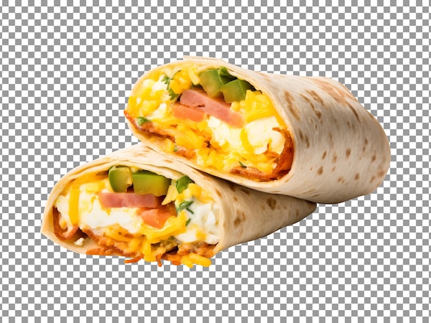 PSD tasty ham and egg breakfast burrito isolated on transparent background