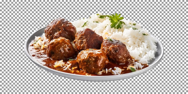 PSD 맛있는 집에서 만든 kofta 라이스 플레이트는 투명한 배경에 격리되어 있습니다.